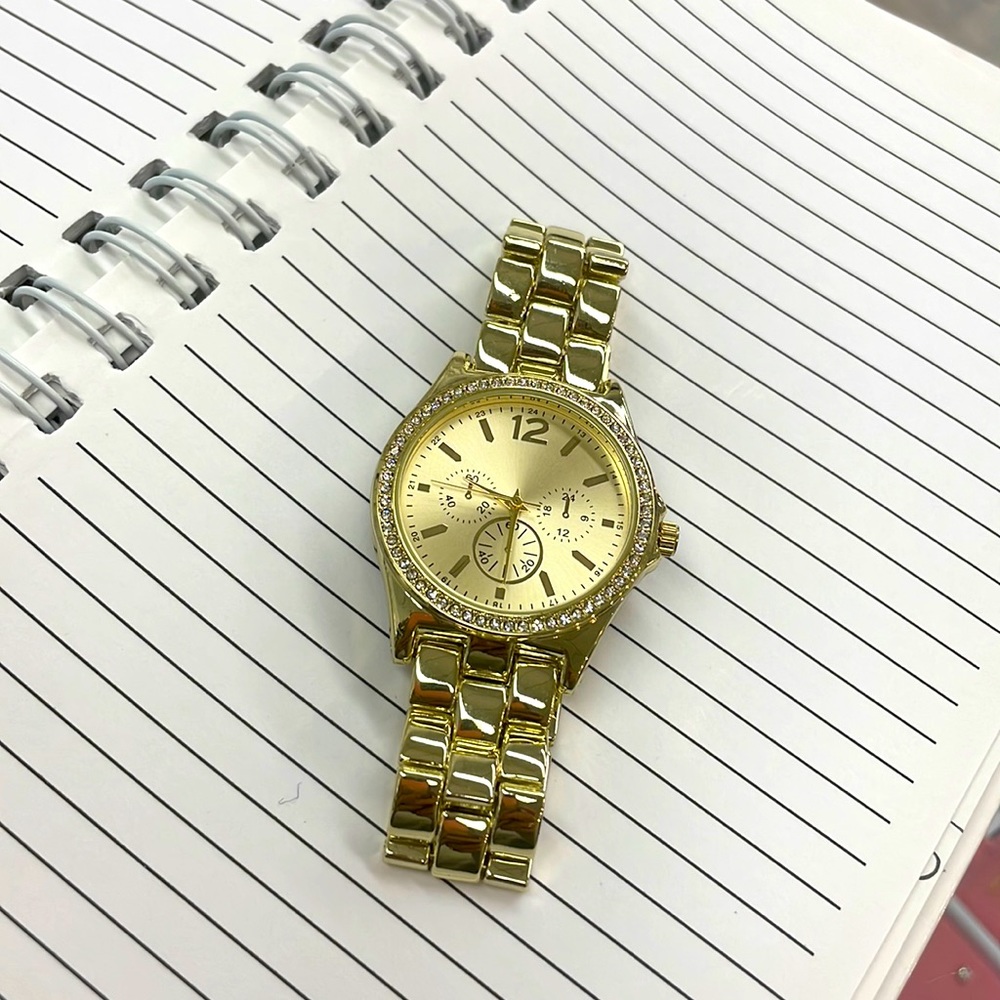 Gold stainless steel pave watch